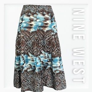 Nine West Midi Length Silk Linen Blend Patterned Skirt sz 6